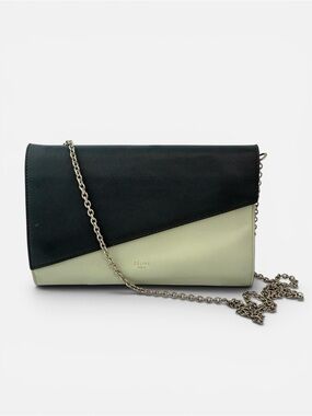 Celine Bi-Color Leather Chain Wallet Crossbody Bag Navy Blue Mint Green